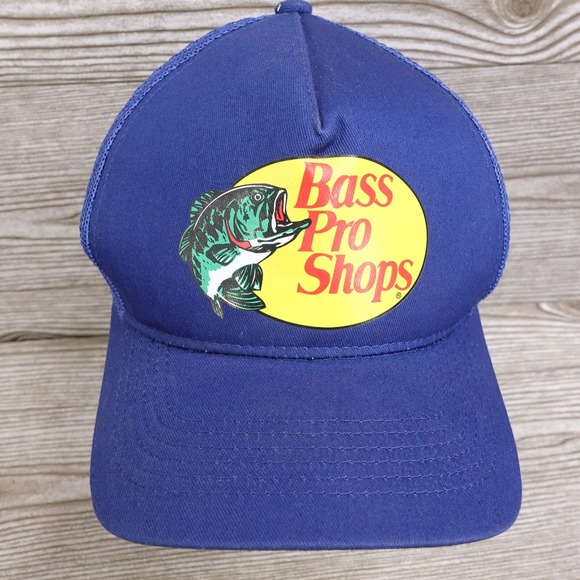 BASS PRO SHOPS LOGO BLUE ADJUSTABLE MESH SNAPBACK BASEBALL TRUCKER HAT CAP - Picture 1 of 11